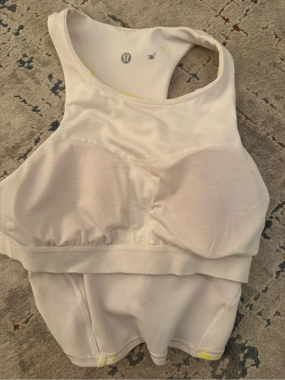 lululemon athletica White Tank Top with Yellow Tie-Dye Accents NEVER WORN!